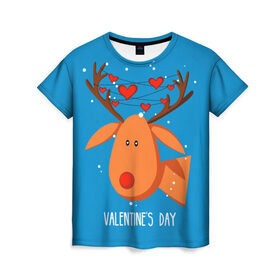 Женская футболка 3D с принтом Влюбленный олень в Курске, 100% полиэфир ( синтетическое хлопкоподобное полотно) | прямой крой, круглый вырез горловины, длина до линии бедер | 14 | 14 february | animal | garland | hart | head | heart | holiday | horns | love | snow | valentines day | winter | влюбленный | гирлянда | голова | день святого валентина | животное | зима | любовь | олень | праздник | рога | сердца | снег | февраль