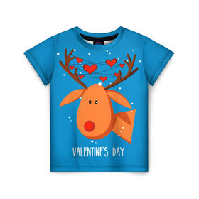 Детская футболка 3D с принтом Влюбленный олень в Курске, 100% гипоаллергенный полиэфир | прямой крой, круглый вырез горловины, длина до линии бедер, чуть спущенное плечо, ткань немного тянется | 14 | 14 february | animal | garland | hart | head | heart | holiday | horns | love | snow | valentines day | winter | влюбленный | гирлянда | голова | день святого валентина | животное | зима | любовь | олень | праздник | рога | сердца | снег | февраль
