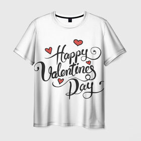 Мужская футболка 3D с принтом Happy Valentine`s Day в Курске, 100% полиэфир | прямой крой, круглый вырез горловины, длина до линии бедер | 