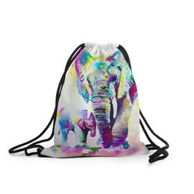 Рюкзак-мешок 3D с принтом Слоны в Курске, 100% полиэстер | плотность ткани — 200 г/м2, размер — 35 х 45 см; лямки — толстые шнурки, застежка на шнуровке, без карманов и подкладки | animal | art | bright | child | color | elephants | family | mother | rainbow | spectrum | животные | искусство | мама | радуга | ребенок | семья | слоны | спектр | цвета | яркие