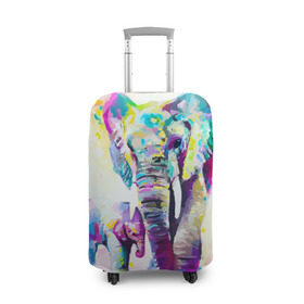 Чехол для чемодана 3D с принтом Слоны в Курске, 86% полиэфир, 14% спандекс | двустороннее нанесение принта, прорези для ручек и колес | animal | art | bright | child | color | elephants | family | mother | rainbow | spectrum | животные | искусство | мама | радуга | ребенок | семья | слоны | спектр | цвета | яркие