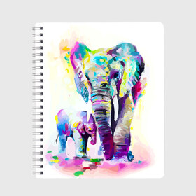 Тетрадь с принтом Слоны в Курске, 100% бумага | 48 листов, плотность листов — 60 г/м2, плотность картонной обложки — 250 г/м2. Листы скреплены сбоку удобной пружинной спиралью. Уголки страниц и обложки скругленные. Цвет линий — светло-серый
 | animal | art | bright | child | color | elephants | family | mother | rainbow | spectrum | животные | искусство | мама | радуга | ребенок | семья | слоны | спектр | цвета | яркие