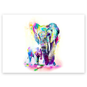 Поздравительная открытка с принтом Слоны в Курске, 100% бумага | плотность бумаги 280 г/м2, матовая, на обратной стороне линовка и место для марки
 | Тематика изображения на принте: animal | art | bright | child | color | elephants | family | mother | rainbow | spectrum | животные | искусство | мама | радуга | ребенок | семья | слоны | спектр | цвета | яркие