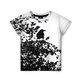 Детская футболка 3D с принтом Ворон в Курске, 100% гипоаллергенный полиэфир | прямой крой, круглый вырез горловины, длина до линии бедер, чуть спущенное плечо, ткань немного тянется | ворон | ворона | галка | дерево | птица