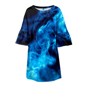 Детское платье 3D с принтом Smoke в Курске, 100% полиэстер | прямой силуэт, чуть расширенный к низу. Круглая горловина, на рукавах — воланы | Тематика изображения на принте: дым | огонь | пламя | синий