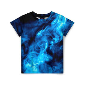 Детская футболка 3D с принтом Smoke в Курске, 100% гипоаллергенный полиэфир | прямой крой, круглый вырез горловины, длина до линии бедер, чуть спущенное плечо, ткань немного тянется | Тематика изображения на принте: дым | огонь | пламя | синий