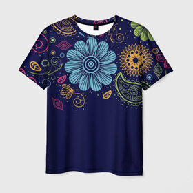 Мужская футболка 3D с принтом Яркие чувства в Курске, 100% полиэфир | прямой крой, круглый вырез горловины, длина до линии бедер | нежный | орнамент | узор | цветочный