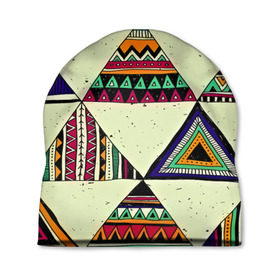 Шапка 3D с принтом Индейские мотивы в Курске, 100% полиэстер | универсальный размер, печать по всей поверхности изделия | геометрия | орнамент | треугольники