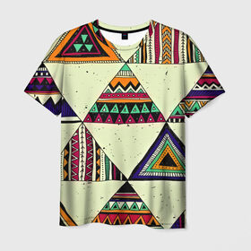 Мужская футболка 3D с принтом Индейские мотивы в Курске, 100% полиэфир | прямой крой, круглый вырез горловины, длина до линии бедер | геометрия | орнамент | треугольники