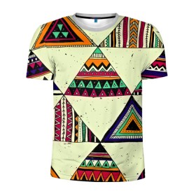 Мужская футболка 3D спортивная с принтом Индейские мотивы в Курске, 100% полиэстер с улучшенными характеристиками | приталенный силуэт, круглая горловина, широкие плечи, сужается к линии бедра | геометрия | орнамент | треугольники