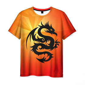 Мужская футболка 3D с принтом Дракон в Курске, 100% полиэфир | прямой крой, круглый вырез горловины, длина до линии бедер | дракон | китай | крылья | огонь | ящерица