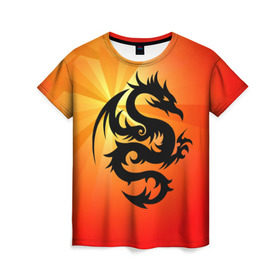 Женская футболка 3D с принтом Дракон в Курске, 100% полиэфир ( синтетическое хлопкоподобное полотно) | прямой крой, круглый вырез горловины, длина до линии бедер | дракон | китай | крылья | огонь | ящерица