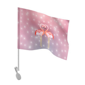 Флаг для автомобиля с принтом Влюбленные фламинго в Курске, 100% полиэстер | Размер: 30*21 см | 14 февраля | день всех влюбленных | любовь | птицы | фламинго