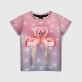 Детская футболка 3D с принтом Влюбленные фламинго в Курске, 100% гипоаллергенный полиэфир | прямой крой, круглый вырез горловины, длина до линии бедер, чуть спущенное плечо, ткань немного тянется | 14 февраля | день всех влюбленных | любовь | птицы | фламинго