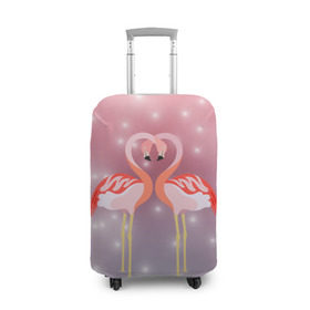 Чехол для чемодана 3D с принтом Влюбленные фламинго в Курске, 86% полиэфир, 14% спандекс | двустороннее нанесение принта, прорези для ручек и колес | 14 февраля | день всех влюбленных | любовь | птицы | фламинго