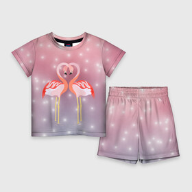 Детский костюм с шортами 3D с принтом Влюбленные фламинго в Курске,  |  | 14 февраля | день всех влюбленных | любовь | птицы | фламинго