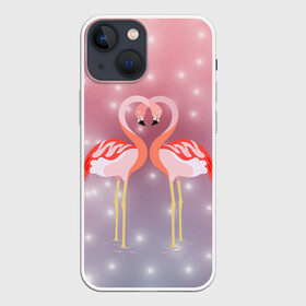 Чехол для iPhone 13 mini с принтом Влюбленные фламинго в Курске,  |  | 14 февраля | день всех влюбленных | любовь | птицы | фламинго