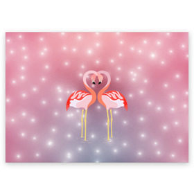 Поздравительная открытка с принтом Влюбленные фламинго в Курске, 100% бумага | плотность бумаги 280 г/м2, матовая, на обратной стороне линовка и место для марки
 | 14 февраля | день всех влюбленных | любовь | птицы | фламинго