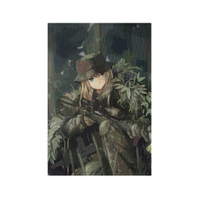 Обложка для паспорта матовая кожа с принтом Девушка с оружием в Курске, натуральная матовая кожа | размер 19,3 х 13,7 см; прозрачные пластиковые крепления | anime | eyes | forest camouflage | girl | green | guns | japanese | rifle | sniper | аниме | винтовка | глаза | девушка | зеленые | камуфляж | лес | оружие | снайпер | японская