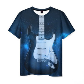 Мужская футболка 3D с принтом Космическая гитара в Курске, 100% полиэфир | прямой крой, круглый вырез горловины, длина до линии бедер | Тематика изображения на принте: fender | stratocaster | вселенная | галактика | гитра | космос | музыка | рок | рокнрол | стратокастер | туманность | фендер | электро | электрогитара