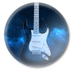 Значок с принтом Космическая гитара в Курске,  металл | круглая форма, металлическая застежка в виде булавки | fender | stratocaster | вселенная | галактика | гитра | космос | музыка | рок | рокнрол | стратокастер | туманность | фендер | электро | электрогитара