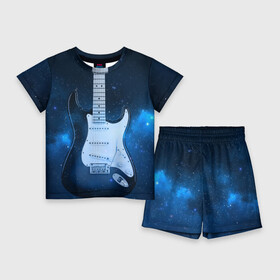 Детский костюм с шортами 3D с принтом Космическая гитара в Курске,  |  | fender | stratocaster | вселенная | галактика | гитра | космос | музыка | рок | рокнрол | стратокастер | туманность | фендер | электро | электрогитара