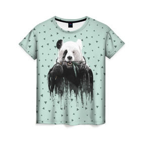 Женская футболка 3D с принтом Панда-художник в Курске, 100% полиэфир ( синтетическое хлопкоподобное полотно) | прямой крой, круглый вырез горловины, длина до линии бедер | animal | art | artist | bear | beast | design | panda | style | арт | дизайн | животное | зверь | кисть | краски | медведь | панда | стиль | художник