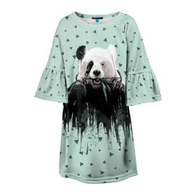 Детское платье 3D с принтом Панда-художник в Курске, 100% полиэстер | прямой силуэт, чуть расширенный к низу. Круглая горловина, на рукавах — воланы | animal | art | artist | bear | beast | design | panda | style | арт | дизайн | животное | зверь | кисть | краски | медведь | панда | стиль | художник