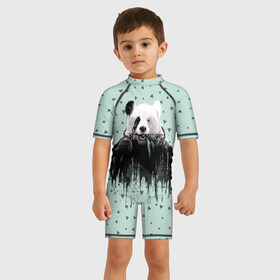 Детский купальный костюм 3D с принтом Панда-художник в Курске, Полиэстер 85%, Спандекс 15% | застежка на молнии на спине | Тематика изображения на принте: animal | art | artist | bear | beast | design | panda | style | арт | дизайн | животное | зверь | кисть | краски | медведь | панда | стиль | художник