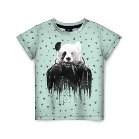 Детская футболка 3D с принтом Панда-художник в Курске, 100% гипоаллергенный полиэфир | прямой крой, круглый вырез горловины, длина до линии бедер, чуть спущенное плечо, ткань немного тянется | animal | art | artist | bear | beast | design | panda | style | арт | дизайн | животное | зверь | кисть | краски | медведь | панда | стиль | художник