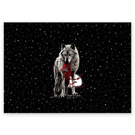 Поздравительная открытка с принтом Серый волк в Курске, 100% бумага | плотность бумаги 280 г/м2, матовая, на обратной стороне линовка и место для марки
 | Тематика изображения на принте: angry | animal | beast | heaven | moon | night | rage | sky | star | wild | wolf | волк | дикий | животное | звезды | зверь | злость | красная шапочка | луна | небеса | небо | ночь | сказка | ярость
