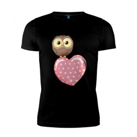Мужская футболка премиум с принтом Совёнок на сердце в Курске, 92% хлопок, 8% лайкра | приталенный силуэт, круглый вырез ворота, длина до линии бедра, короткий рукав | птицы