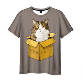 Мужская футболка 3D с принтом Maru в Курске, 100% полиэфир | прямой крой, круглый вырез горловины, длина до линии бедер | cat | maru | коробка | кот в коробке | кот мару | котейка | кошка | мару | прикол