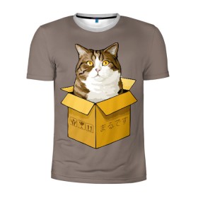 Мужская футболка 3D спортивная с принтом Maru в Курске, 100% полиэстер с улучшенными характеристиками | приталенный силуэт, круглая горловина, широкие плечи, сужается к линии бедра | cat | maru | коробка | кот в коробке | кот мару | котейка | кошка | мару | прикол