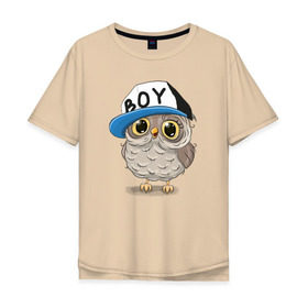 Мужская футболка хлопок Oversize с принтом Совёнок в Курске, 100% хлопок | свободный крой, круглый ворот, “спинка” длиннее передней части | птицы