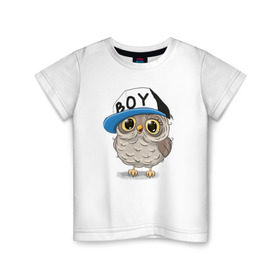 Детская футболка хлопок с принтом Совёнок в Курске, 100% хлопок | круглый вырез горловины, полуприлегающий силуэт, длина до линии бедер | птицы