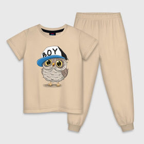 Детская пижама хлопок с принтом Совёнок в Курске, 100% хлопок |  брюки и футболка прямого кроя, без карманов, на брюках мягкая резинка на поясе и по низу штанин
 | птицы