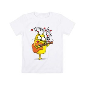 Детская футболка хлопок с принтом Кот с гитарой в Курске, 100% хлопок | круглый вырез горловины, полуприлегающий силуэт, длина до линии бедер | cat | kitten | кoтенок | киса | кот | котик | котэ | котяра | кошечка