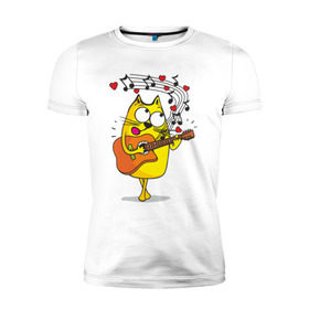 Мужская футболка премиум с принтом Кот с гитарой в Курске, 92% хлопок, 8% лайкра | приталенный силуэт, круглый вырез ворота, длина до линии бедра, короткий рукав | cat | kitten | кoтенок | киса | кот | котик | котэ | котяра | кошечка