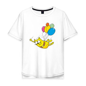 Мужская футболка хлопок Oversize с принтом Кот на воздушных шарах в Курске, 100% хлопок | свободный крой, круглый ворот, “спинка” длиннее передней части | 