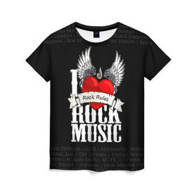 Женская футболка 3D с принтом Rock Rules в Курске, 100% полиэфир ( синтетическое хлопкоподобное полотно) | прямой крой, круглый вырез горловины, длина до линии бедер | rock | гитара | музыка | рок