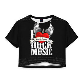 Женская футболка 3D укороченная с принтом Rock Rules в Курске, 100% полиэстер | круглая горловина, длина футболки до линии талии, рукава с отворотами | Тематика изображения на принте: rock | гитара | музыка | рок