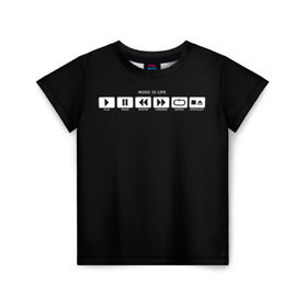Детская футболка 3D с принтом Music is Life в Курске, 100% гипоаллергенный полиэфир | прямой крой, круглый вырез горловины, длина до линии бедер, чуть спущенное плечо, ткань немного тянется | rock | гитара | музыка | рок