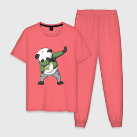 Мужская пижама хлопок с принтом Panda dab в Курске, 100% хлопок | брюки и футболка прямого кроя, без карманов, на брюках мягкая резинка на поясе и по низу штанин
 | Тематика изображения на принте: dab | dab n dance | panda dab | панда