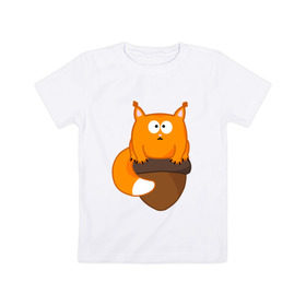 Детская футболка хлопок с принтом Белочка с орешком в Курске, 100% хлопок | круглый вырез горловины, полуприлегающий силуэт, длина до линии бедер | Тематика изображения на принте: милый | орех