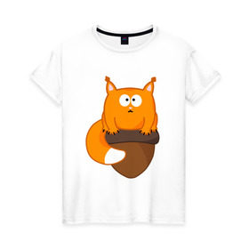 Женская футболка хлопок с принтом Белочка с орешком в Курске, 100% хлопок | прямой крой, круглый вырез горловины, длина до линии бедер, слегка спущенное плечо | милый | орех