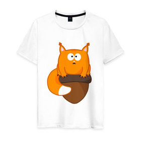 Мужская футболка хлопок с принтом Белочка с орешком в Курске, 100% хлопок | прямой крой, круглый вырез горловины, длина до линии бедер, слегка спущенное плечо. | милый | орех