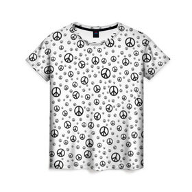 Женская футболка 3D с принтом Peace Symbol в Курске, 100% полиэфир ( синтетическое хлопкоподобное полотно) | прямой крой, круглый вырез горловины, длина до линии бедер | love | peace | symbol | знак | любовь | мир | пацифик | пацифика | сигнал | символ | хиппи