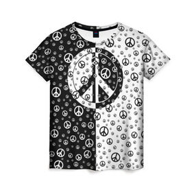 Женская футболка 3D с принтом Peace Symbol в Курске, 100% полиэфир ( синтетическое хлопкоподобное полотно) | прямой крой, круглый вырез горловины, длина до линии бедер | love | peace | symbol | знак | любовь | мир | пацифик | пацифика | сигнал | символ | хиппи