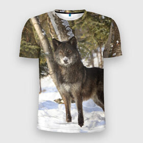 Мужская футболка 3D спортивная с принтом Король леса в Курске, 100% полиэстер с улучшенными характеристиками | приталенный силуэт, круглая горловина, широкие плечи, сужается к линии бедра | Тематика изображения на принте: волки | животные | зима | зимние | картинки | снег | фото